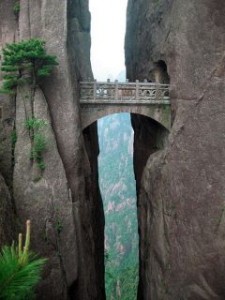 Bridge connecting two mountains